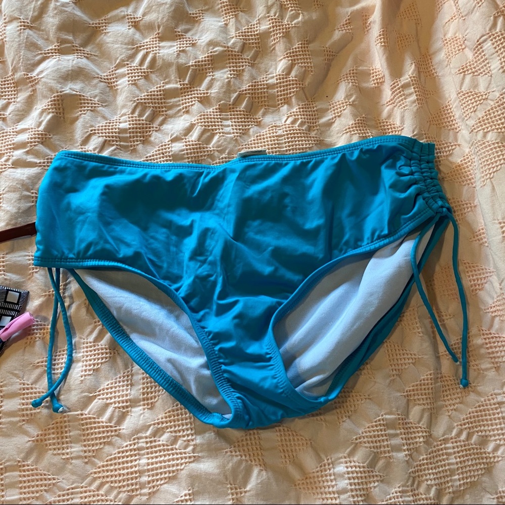 high waisted turquoise bikini bottom
